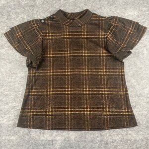 Cato Blouse Womens Large Brown Yellow with Button Detail